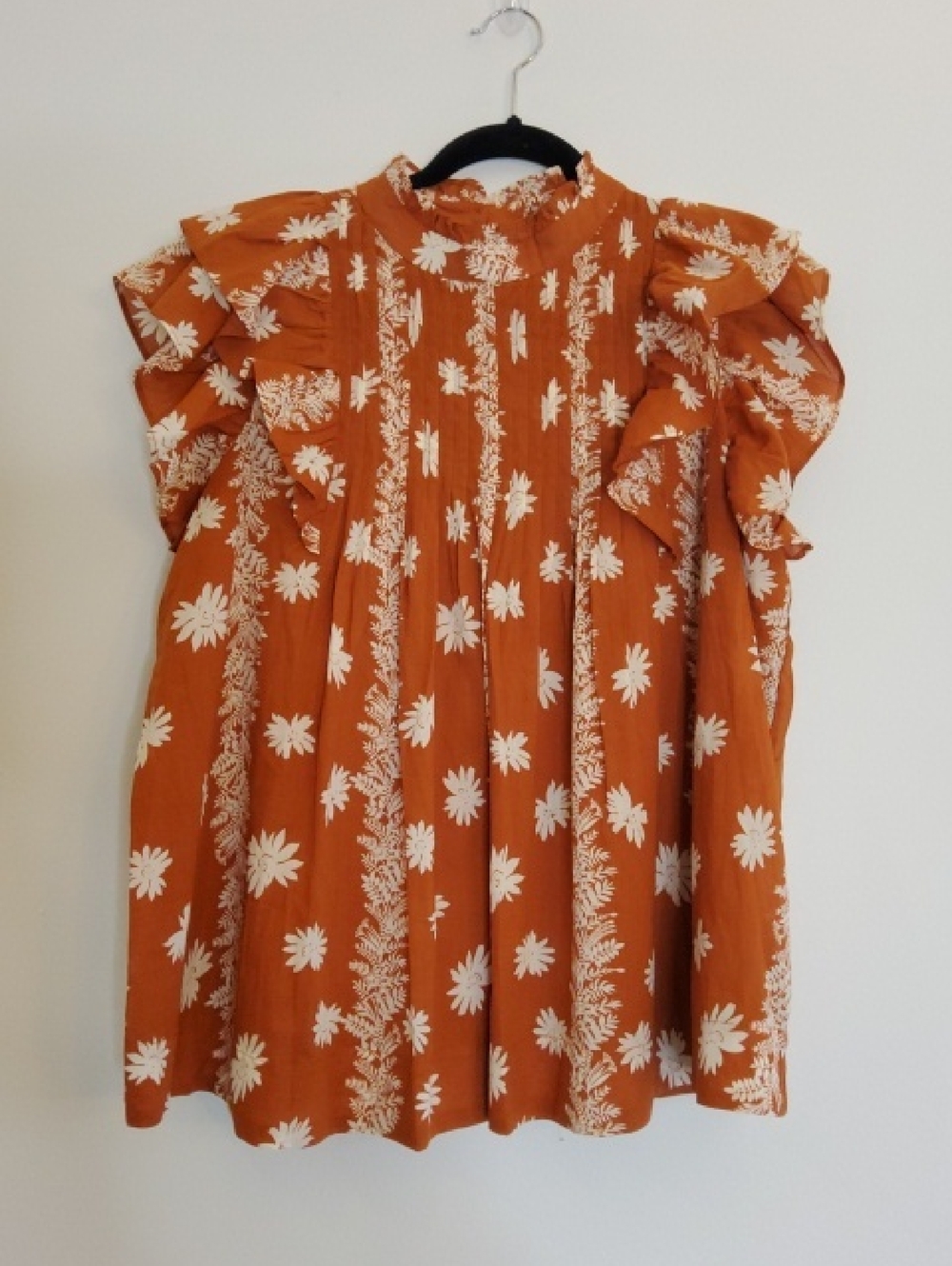 J.Marie Rust Floral Ruffle Sleeve Women’s Top-NWT